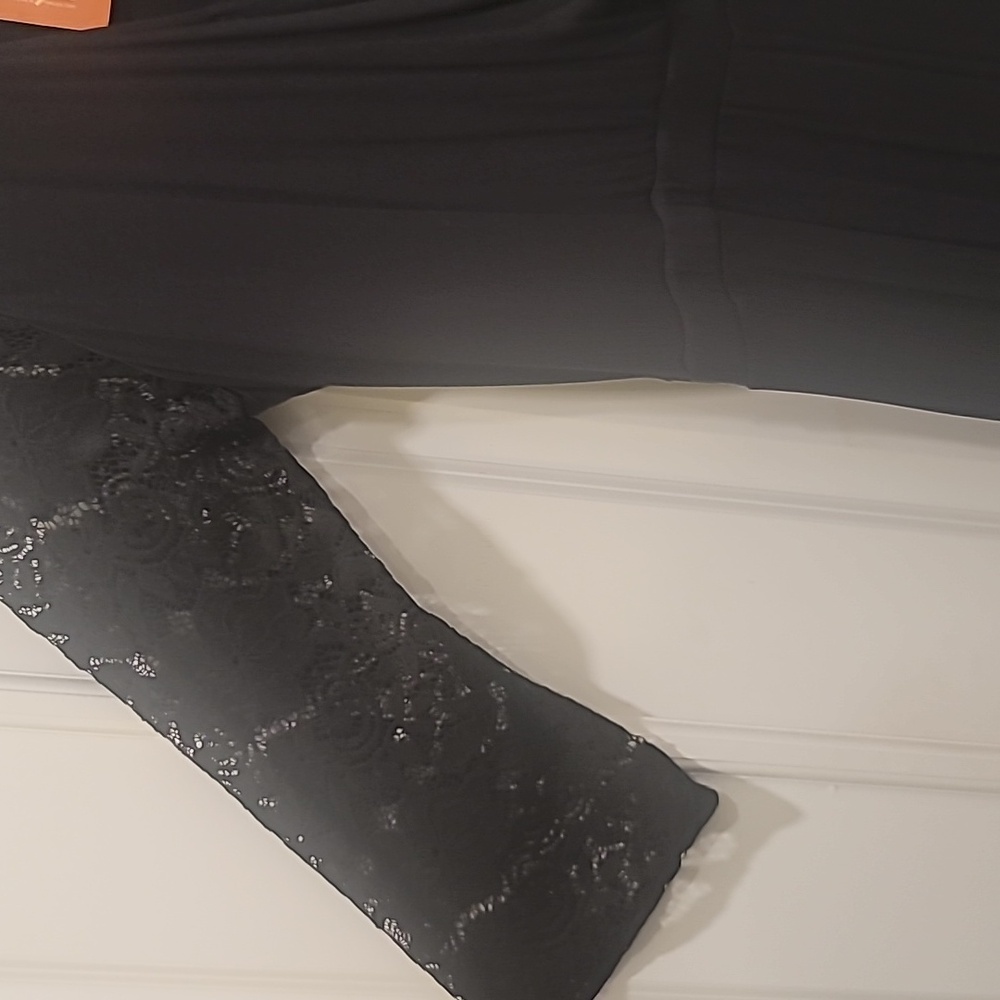Black stretchy 95% Rayon 5% spandex Jumpsuit with Lace - Picture 3 of 6